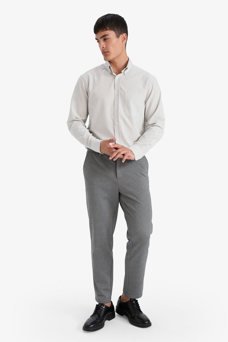 DeFacto Grey Man Regular Fit Polo Neck Crinkle Shirt Casual - Image 2